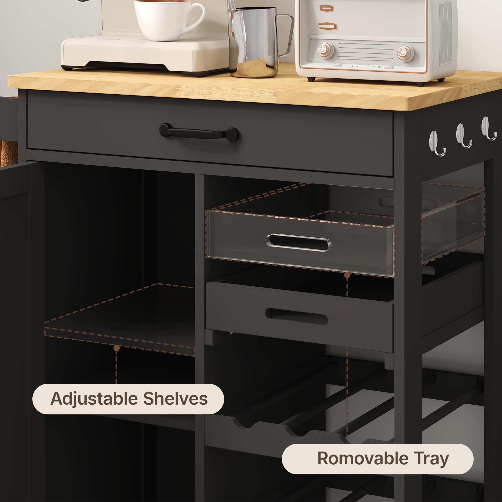 Xbro Mobile Bar con Ruote e Cassetto, Carrello Cucina Salvaspazio con Vassoio Rimovibile e Portabottiglie, Ideale per Watch Party, Aperitivi e Serate Calcio, 40x64x91 cm