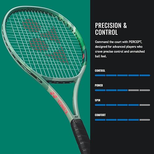Miniatura 7 de YONEX Percept 100 - Raqueta de tenis para adultos, nivel intermedioavanzado, cuerdas de alto control de 16 x 19, verde oliva, tamaño de agarre 4 38