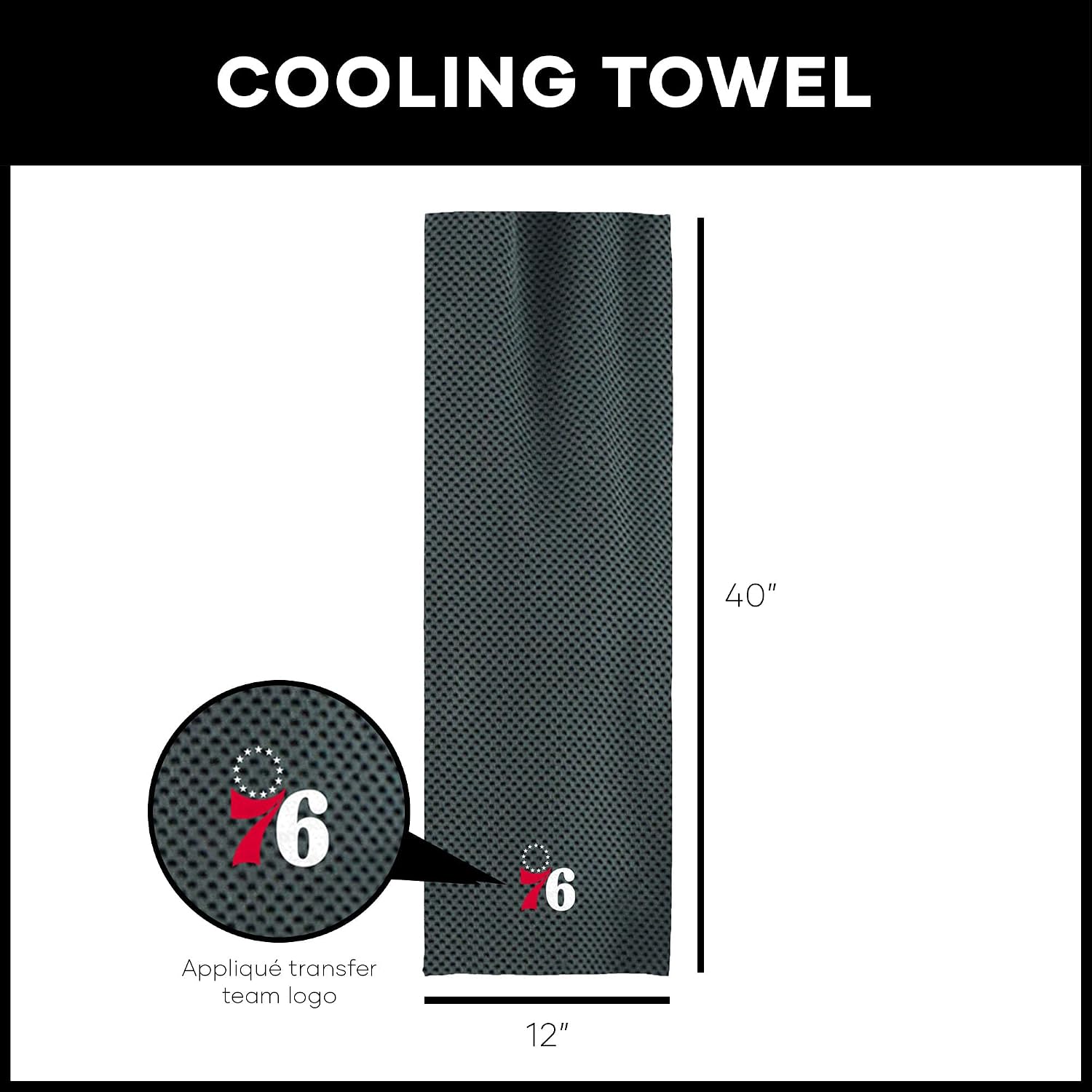 Northwest NBA Philadelphia 76ers Cooling Towel, 12" x 40", Charcoal