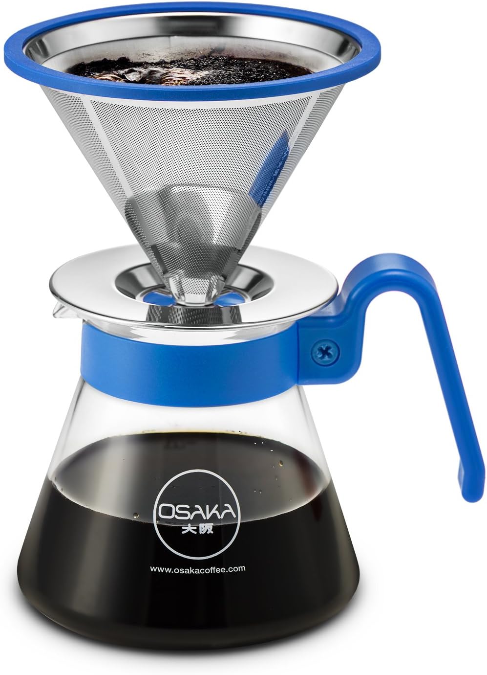 Osaka, Pour Over Coffee Dripper Starter Set, Color Series – Full Brewing Kit For Pourover Coffee Maker Lovers; Carafe, Filter, Measuring Spoon And Drip Tray - 4 Cup (20oz./600ml) Capacity (Blue)
