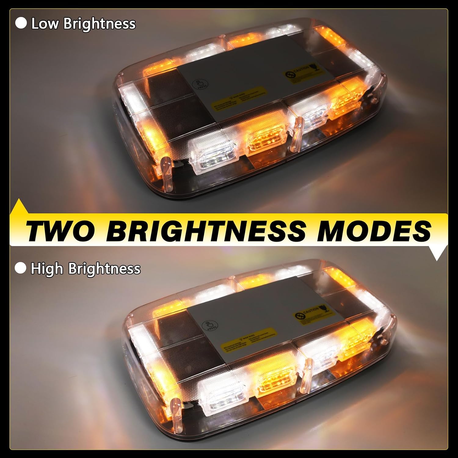 Rechargeable Amber White Emergency Roof Top Strobe Light Wireless Battery, 17 Flashing Modes,High Low Brightness, Warning Lights with Magnetic Base for Construction Vehicles, Trucks, Snow Plow