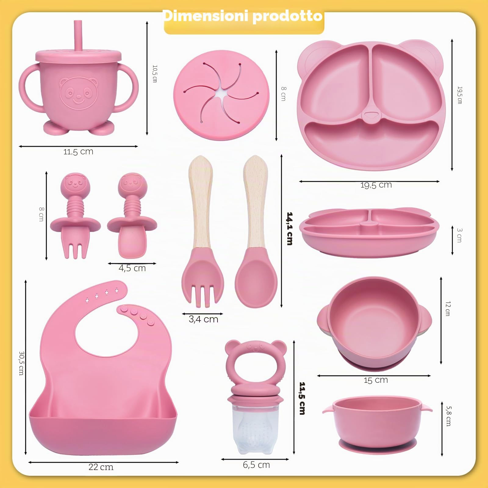Posate set da 10 pezzi in silicone antiscivolo con ventosa, bavaglino, ciotola, cucchiaio, forchetta, beige