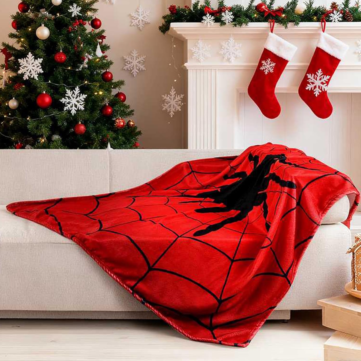 Breling Spider and Spiderweb Throw Blanket 50"x60" Red and Black Spider Web Blanket Winter Warm Decor Fluffy Soft Flannel for Couch Home Decor Gifts - Image 5