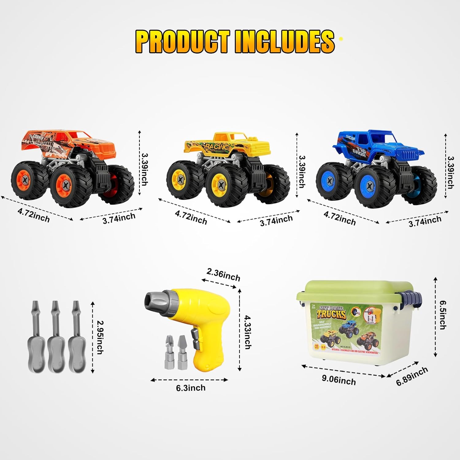 Take Apart Monster Truck Toys for Kids 3 4 5 6 7 8 Year Old Boys – STEM Learning Building Toy with Electric Drill & Storage Box Gift Birthday Christmas for Boys Girls Kids Toddlers