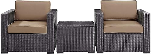 Miniatura 8 de Crosley Furniture Biscayne - Juego de conversación de mimbre para exteriores, 3 piezas, color marrón con cojines mocha