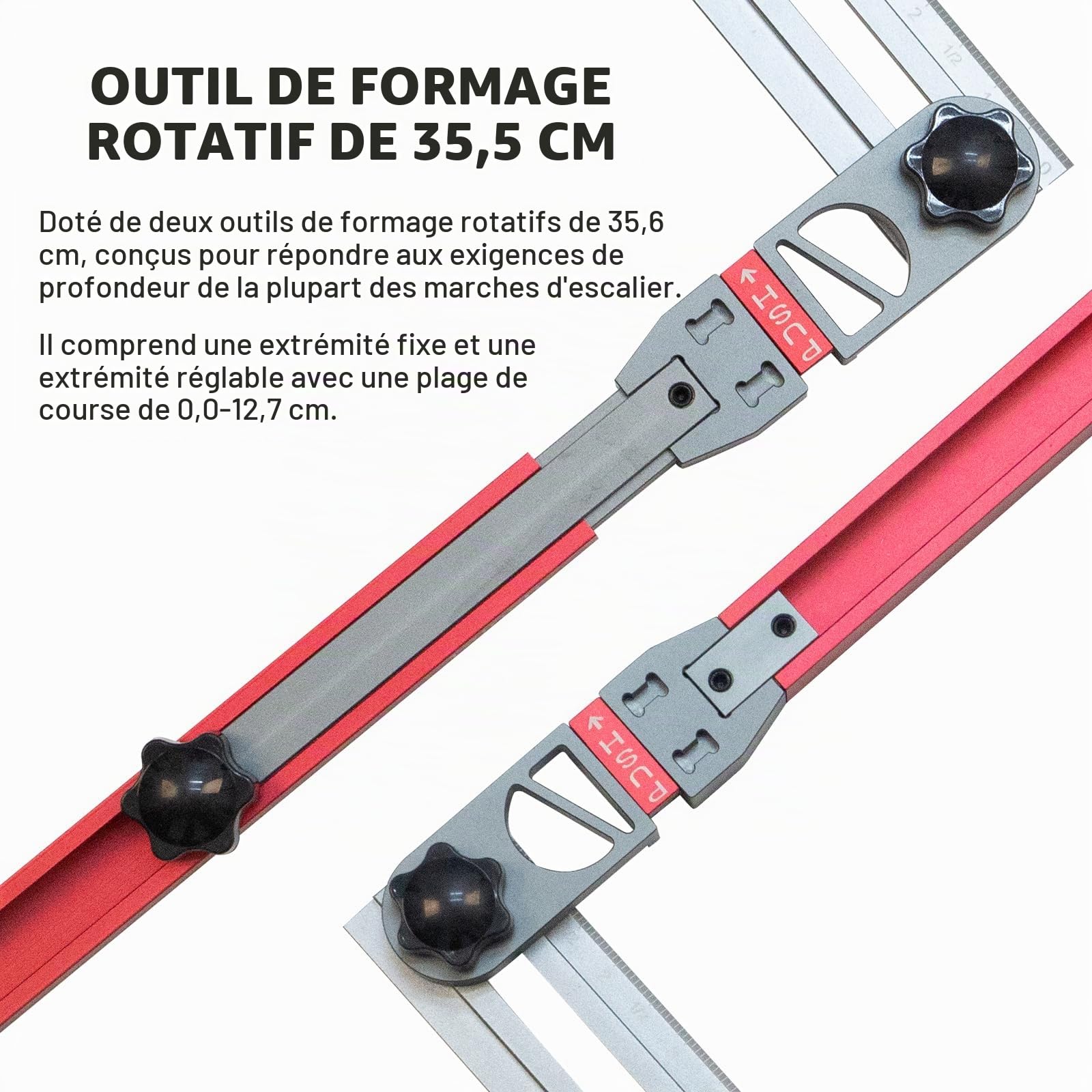 Outil de gabarit de marches d'escalier, outil de mesure d'escalier en acier | inoxydable, appareil de mesure d'escalier avec rapporteur et affichage d'échelle adapté, longueur réglable de 17,9" à 50,9"