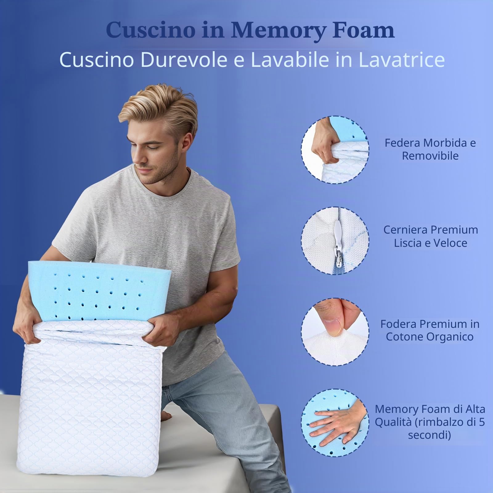 Cuscini piatti sottili per dormire, cuscino rinfrescante in memory foam infuso di gel, altezza 7 cm, cuscino ultra sottile, cuscino sottile per dormire sulla schiena dello stomaco, dimensioni standard