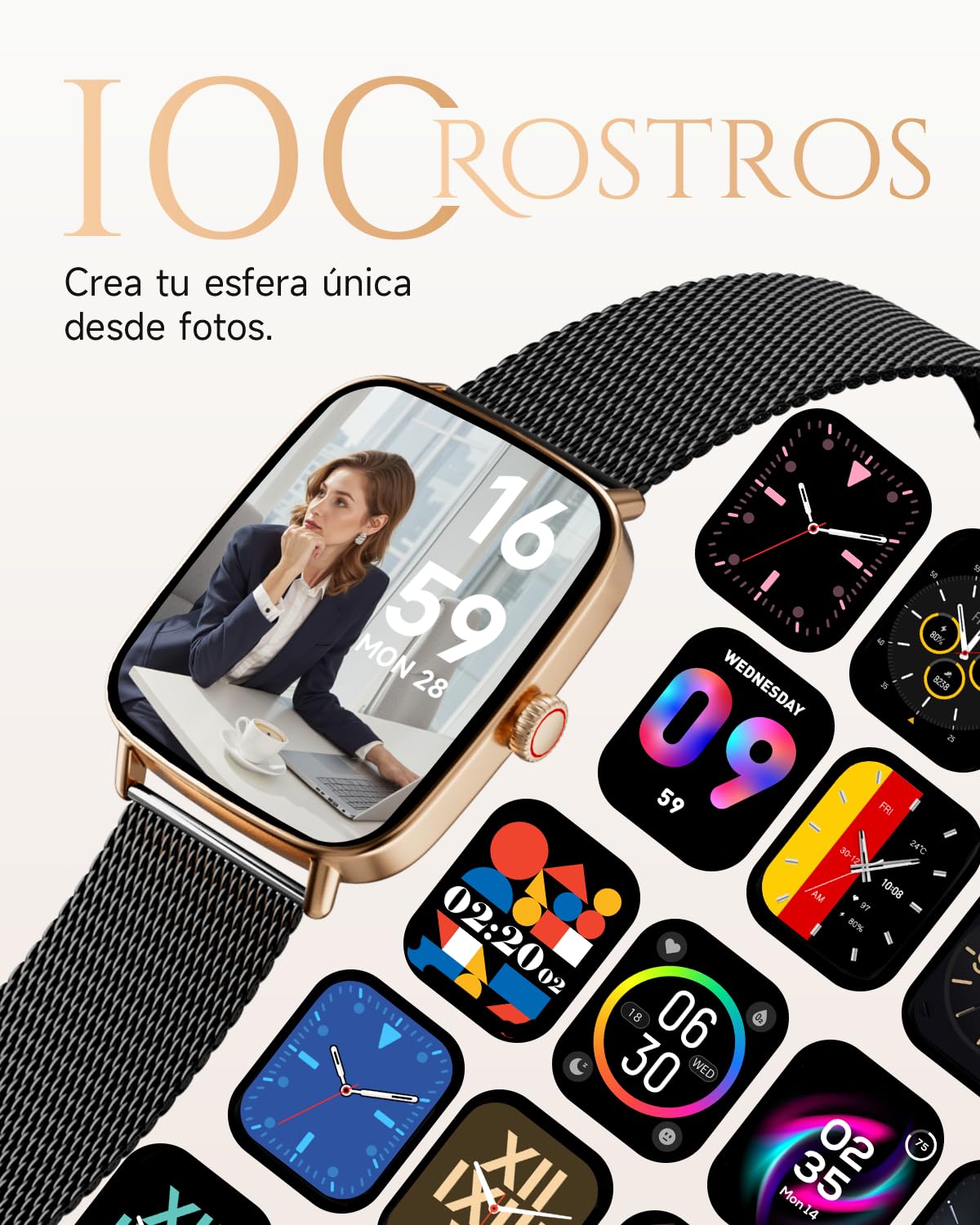 TOOBUR Reloj Inteligente de Moda para Mujer, IP68, Negro-Dorado