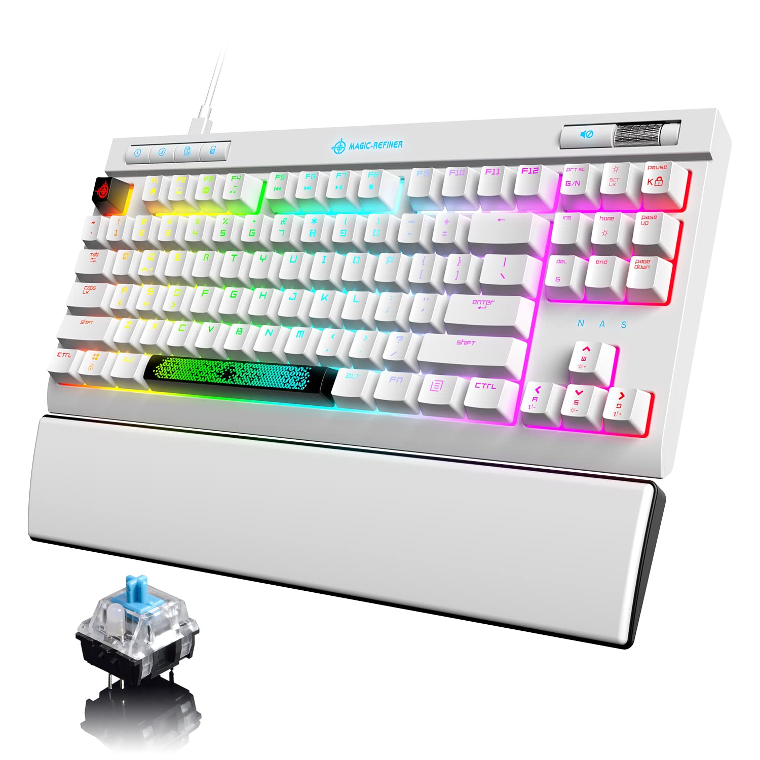 Chroma RGB - Tastiera meccanica da gioco, 18 tipi, retroilluminata a LED, con cavo di tipo C, 87 tasti, anti-ghosting per PC gamer, colore: Bianco
