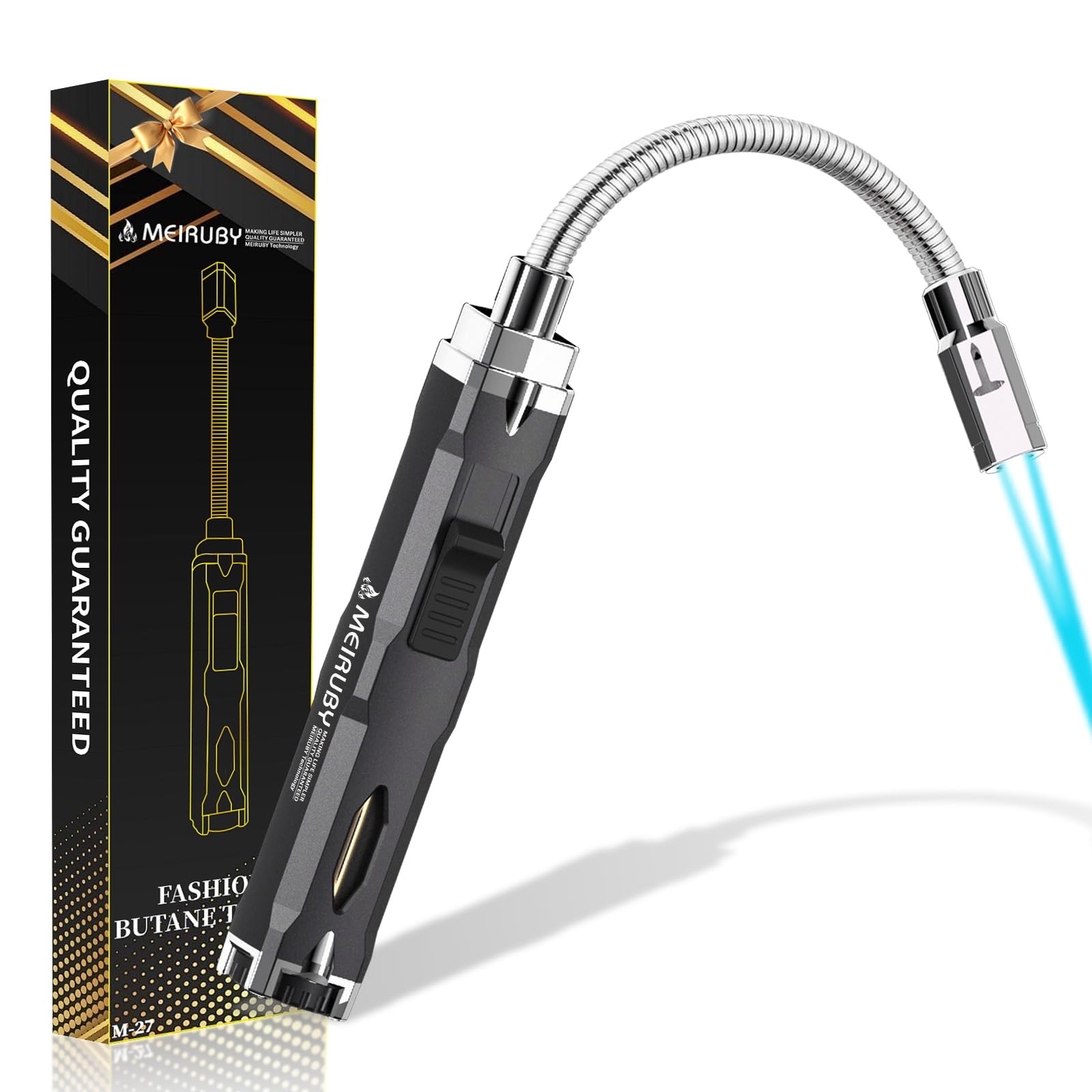 Torch Lighter Long Flexible Neck Refillable Butane Lighter Jet Flame Windproof Lighter with Visual Fuel Window for Kitchen
