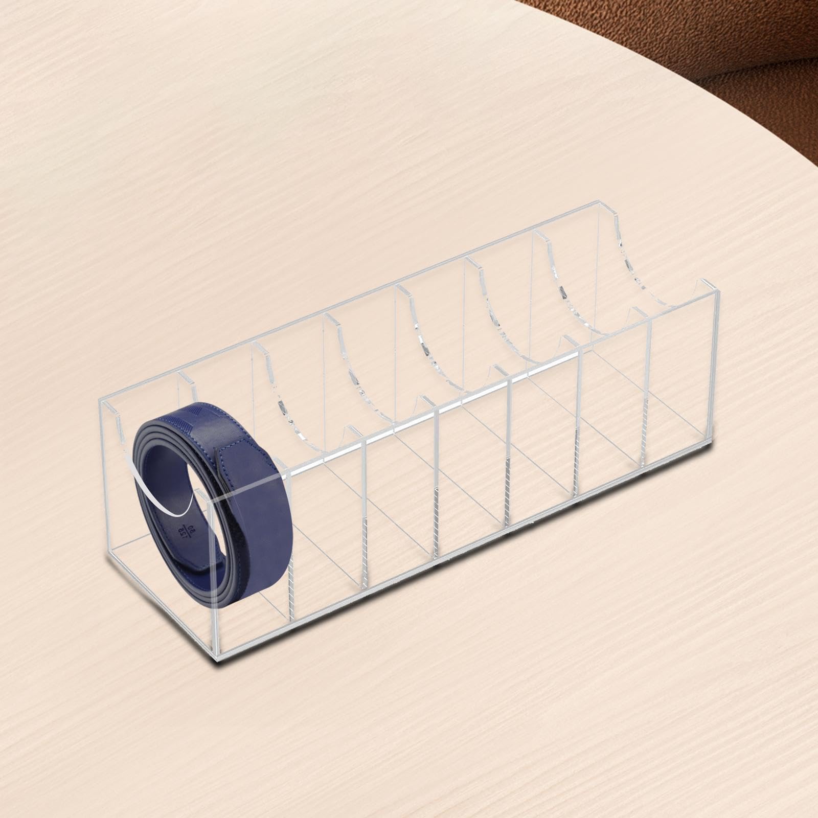 Generic Belt Organizer Storage Holder Display Box Container Multi Compartments Belt Rack for Underwear Jewelry Tie Cosmetics Watches, 7 Compartments, Clear