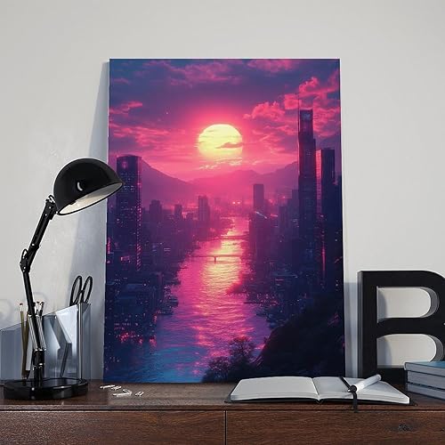 Miniatura 8 de Vaporwave Neon City Wall Art  Synthwave Retro Futuristic Print  Abstract 80s Aesthetic Poster for Modern Home Decor Canvas Art Poster And Wall Art