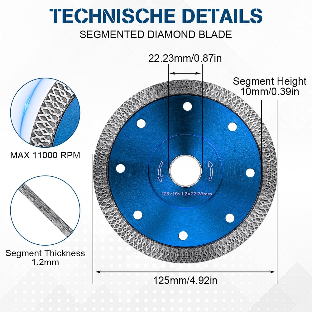 Flintronic 125mm Diamond Cutting Discs for Angle Grinder Super Thin Diamond Saw Blade, Clean Cut on Porcelain, Tiles, Granite - Image 2