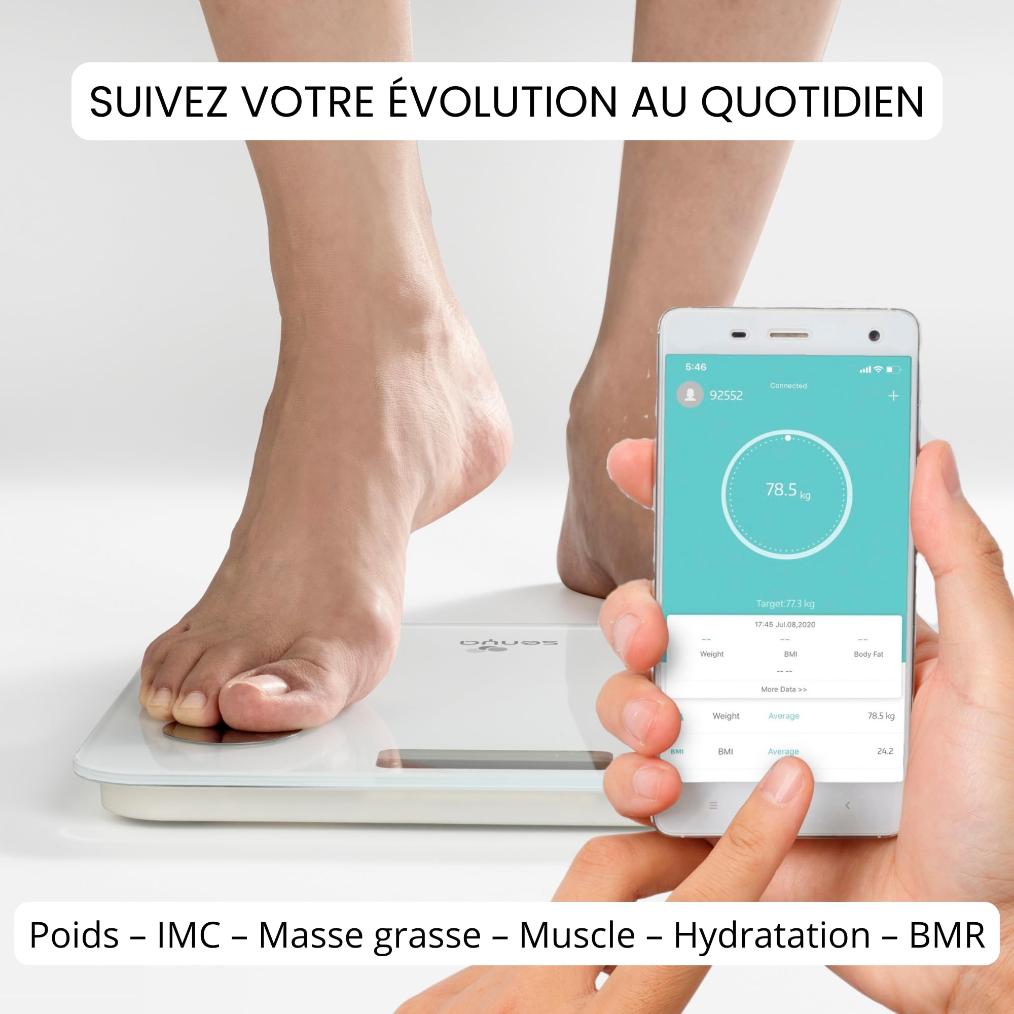 Senya SYWB-S007 - Báscula de baño con Bluetooth para un seguimiento diario de tu salud, Blanco
