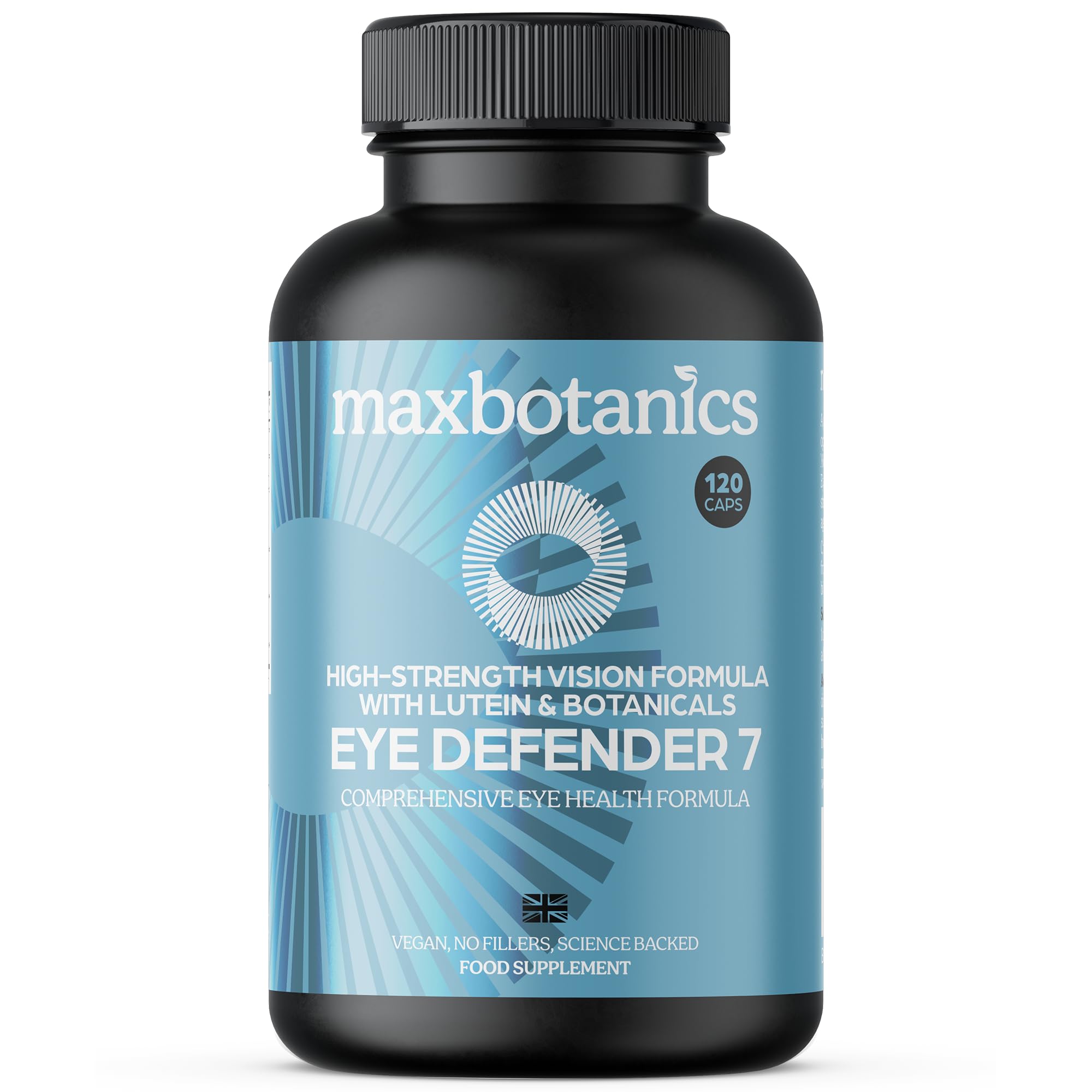 Eye Defender 7 | 120 Capsules | Lutein, Zeaxanthin, Meso-Zeaxanthin, Bilberry, Goji, Blackcurrant, Eyebright | No Additives | Vegan | UK Made | GMP (120 Capsule Bottle)