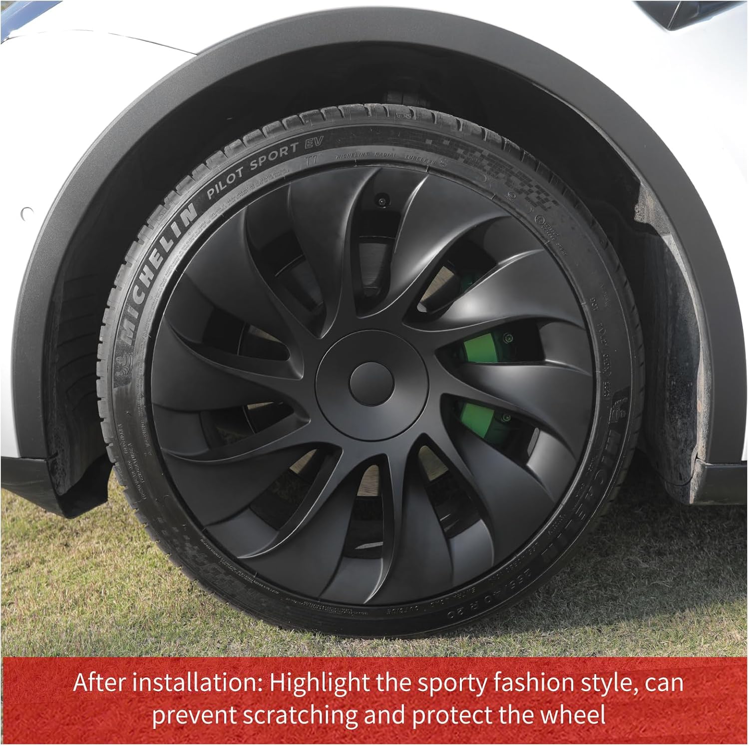for Tesla Model Y (2020-2024) Wheel Cover Hubcap 20 Inch Set of 4 Matte Black Cyclon Style Hub Cap ABS Car Accessories (Cyclon Style, 20 inch)