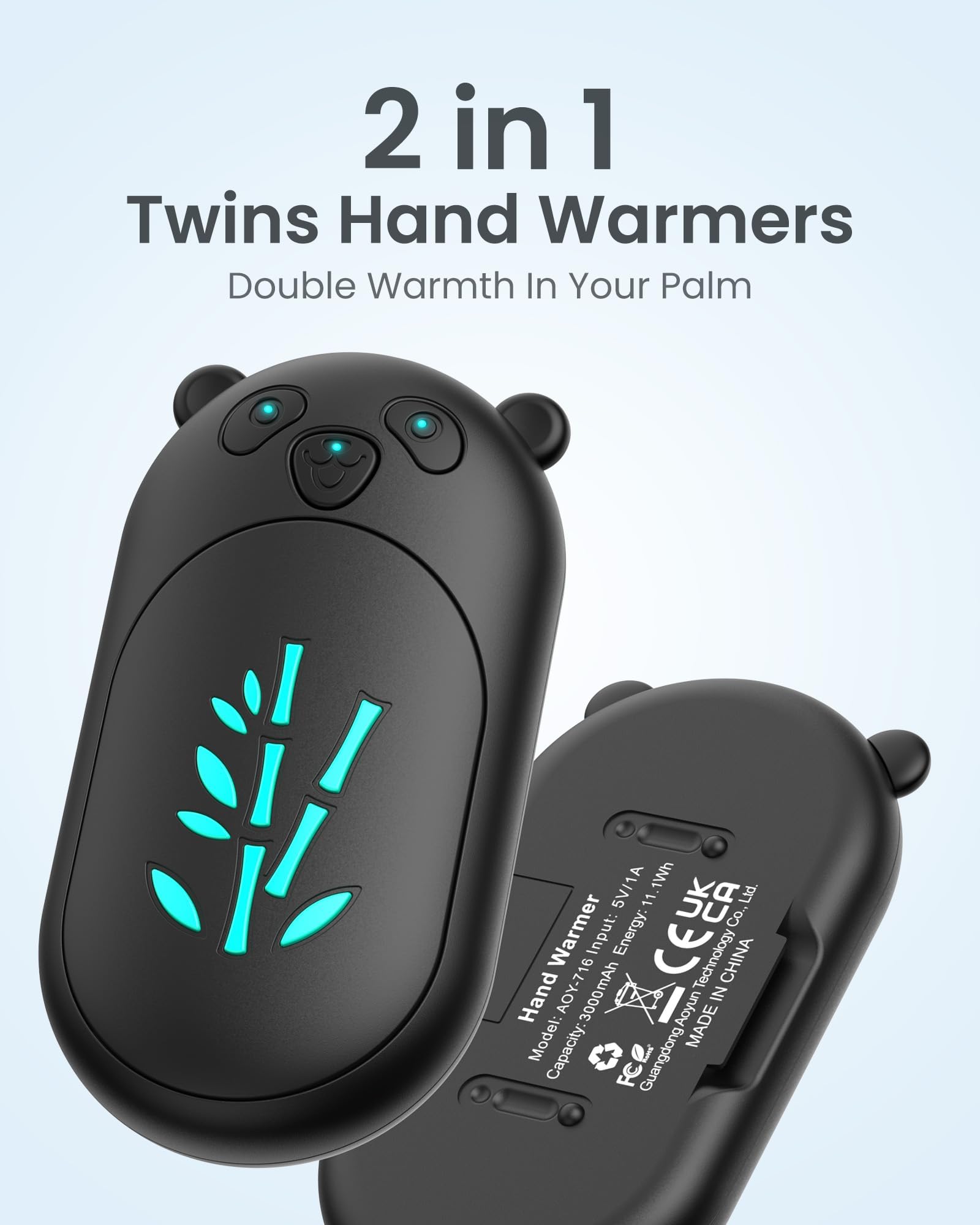 Calentadores de manos recargables, paquete de 2, calentador de manos eléctrico de 6000 mAh, reutilizable, 20 horas de calentamiento, calentador de bolsillo portátil para mujeres y hombres, campamento