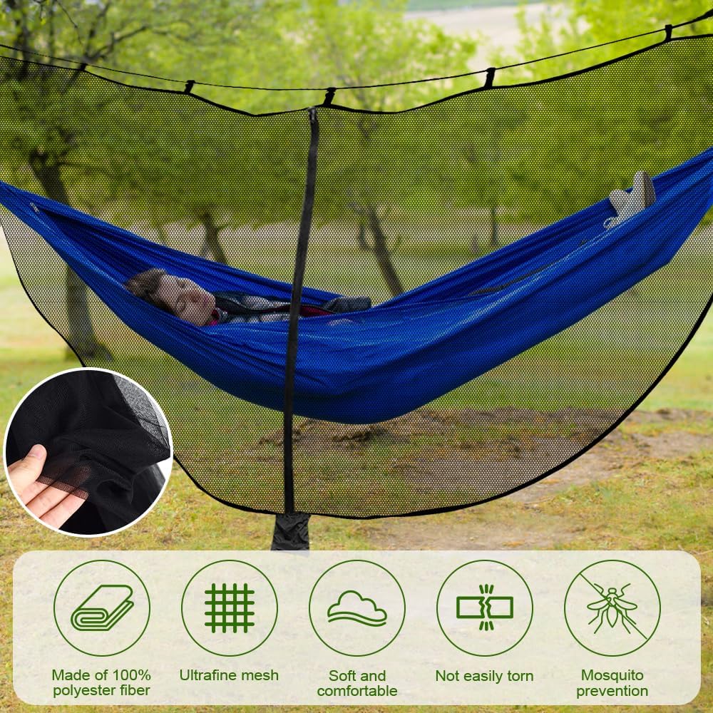 Hängematte Moskitonetz, Outdoor-Hängemattennetz mit Zweiweg-Reißverschluss, 360-Grad-Schutz, Polyesternetz, tragbares Hängematten-Moskitonetz für Camping (Schwarz)