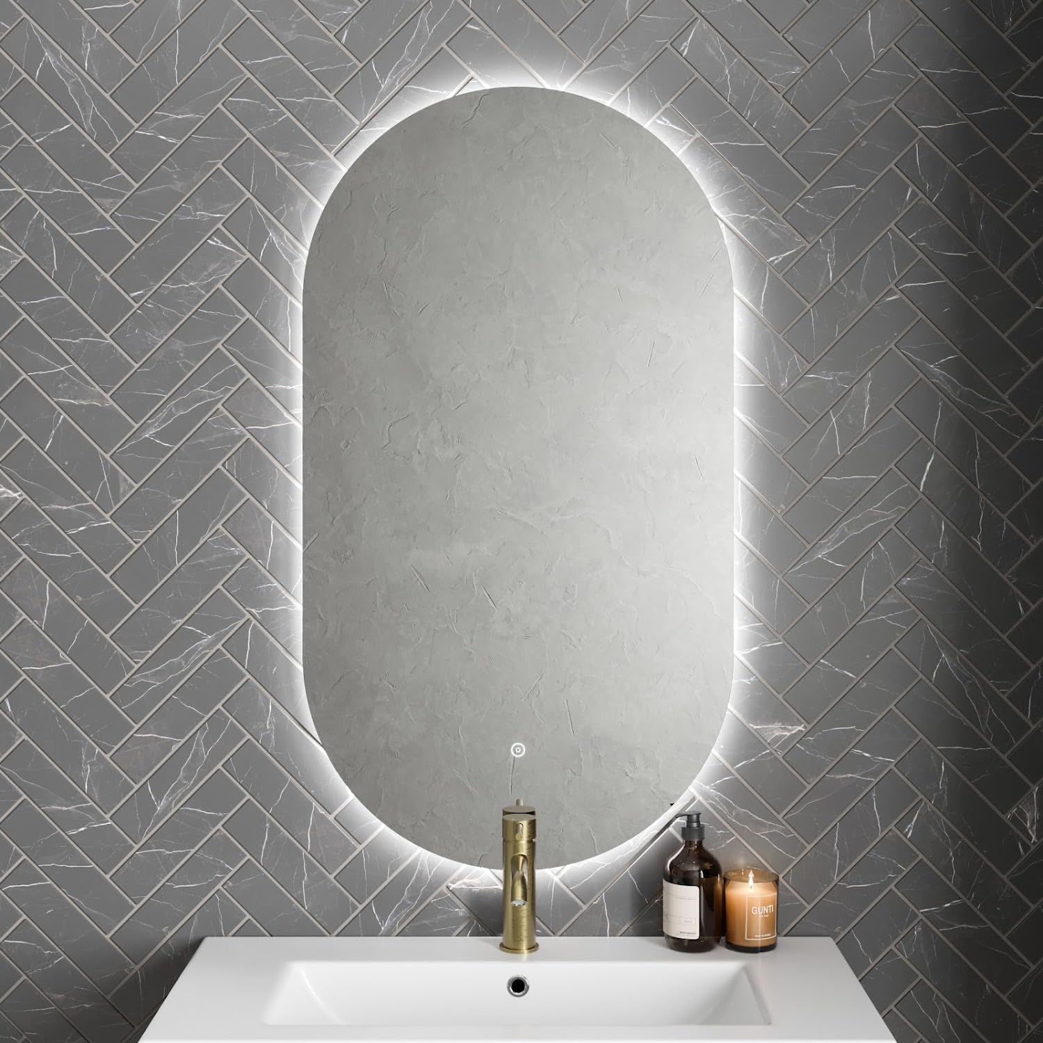 BAYSTONE® 550 x 1000mm Bathroom Mirror with LED Lights Wall Mounted Demister Backlit Illuminated Mirrors For Bathrooms, Mains Powered, Touch Sensor