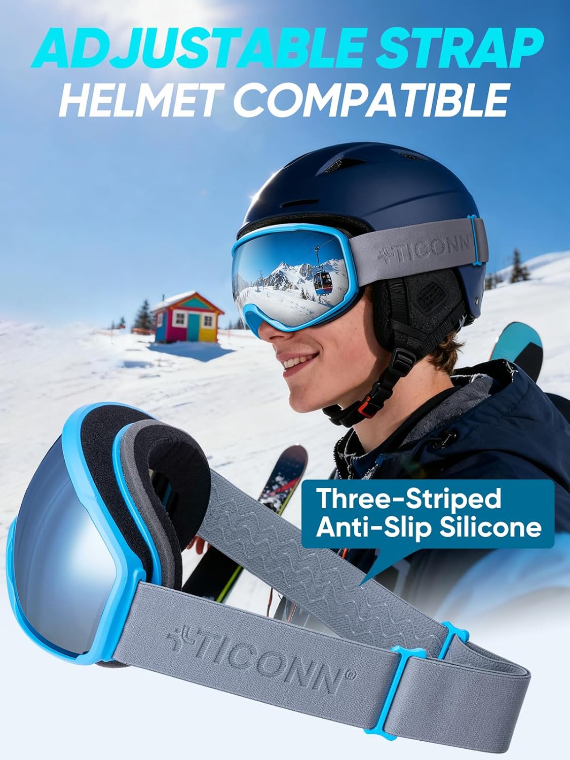 TICONN Ski Goggles Anti-Fog, UV Protection OTG Snowboard Goggles, Compatible with Helmets for Men Women - Image 7