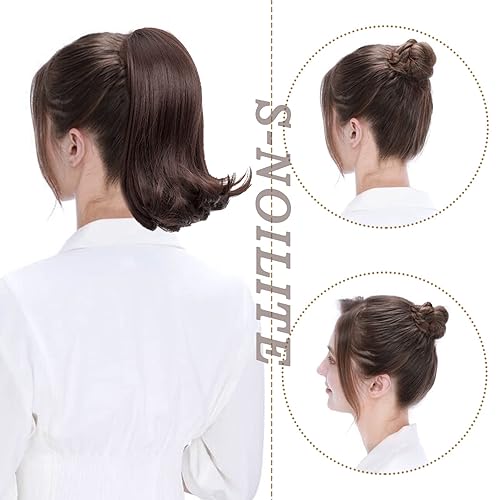 Miniatura 4 de S-noilite Extensión de cola de caballo corta con clip, extensión de cola de caballo de 12 pulgadas, cordón rizado, ondulado, extensiones de pelo