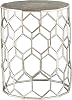 SEI Furniture Clarissa Metal Honeycomb Accent Table ، طاولة وحدة تحكم مستديرة على الطراز الهندسي مع سطح من الجلد الصناعي لغرفة المعيشة ، فضي ، 13.75 بوصة × 13.75 بوصة × 18.25 بوصة