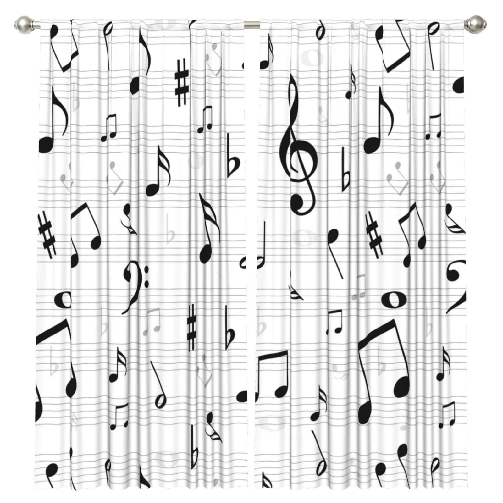 InOmak Clef Music Notes Sheet Symbol Treble Abstract, 2 Panels Window Curtains 52 x 84 Inch Blackout Curtains for Living Room Bedroom