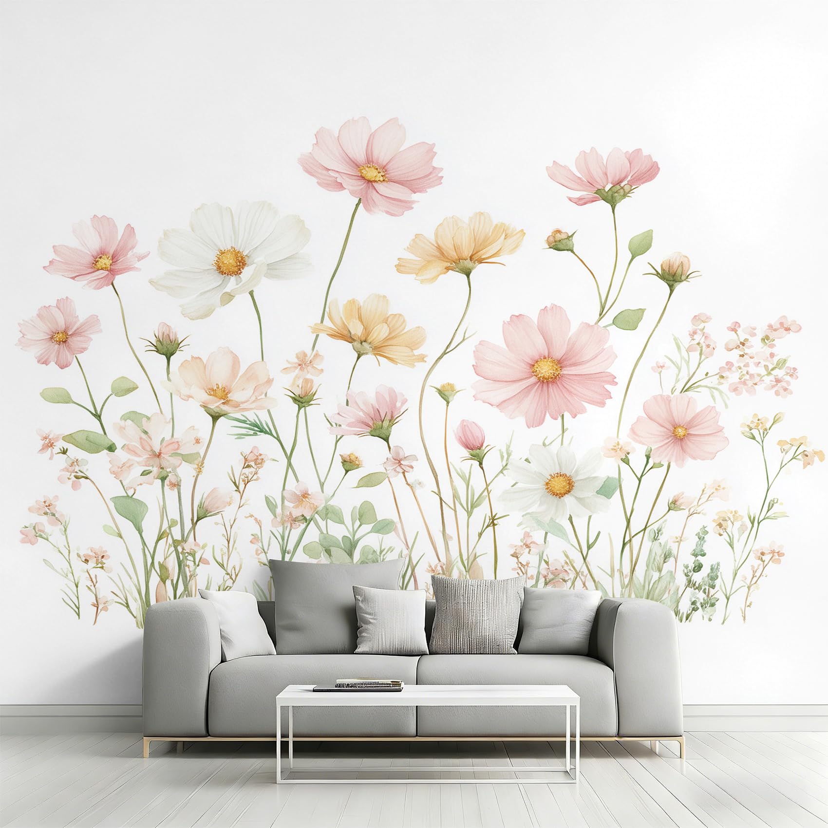 Générique Papier Peint Intissé Fleurs Aquarelle, Papier Peint Panoramique Champêtre Rose Floral pour Salon Chambre Bureau Couloir, Décoration Murale, 350 x 256 cm (L x H) Y&W52