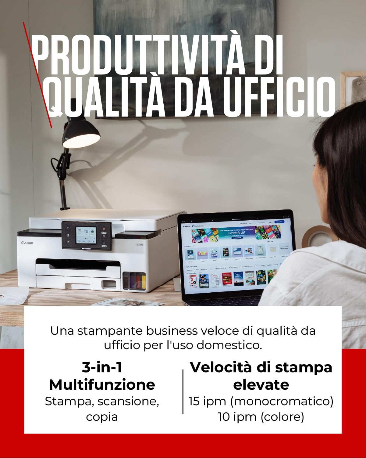 Canon Stampante WiFi per Casa e Ufficio MAXIFY GX1050 - Stampante Multifunzione MegaTank con Scanner e Fotocopiatrice per Casa | Connettività WiFi, Ethernet e USB