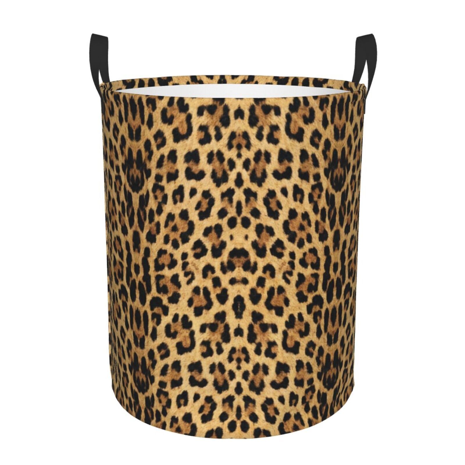 Brown Leopard Print Round Laundry Hamper Animal Cheetah Storage Basket Toys Clothes Organizer Bin For Home Bathroom Bedroom Dorm Nursery, 38l