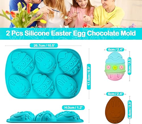 Miniatura 3 de Webake Moldes para huevos de Pascua paquete de 2 moldes de chocolate de Pascua gigantes de silicona molde antiadherente en forma de huevo para