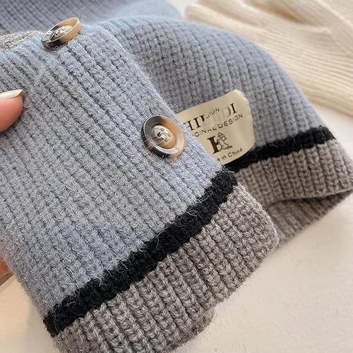 Miniatura 7 de JDYaoYing Sombreros de invierno para mujer, bufanda cálida con capucha, cubierta de punto, gorro a rayas, gorro abotonado, calentador de cuello