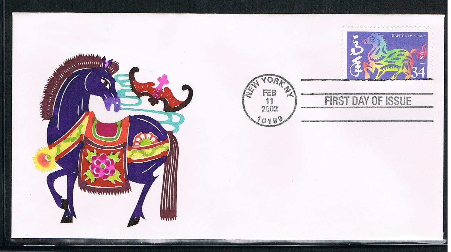 2002 -The 10th USA Lunar Stamp for The Year of the Horse First Day Cover-Cachet by Handmade Paper-Cut