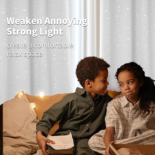 Miniatura 2 de BGment Cortinas opacas para dormitorio, con ojales, aislamiento térmico, estampado de estrellas plateadas, cortinas para oscurecer la habitación,