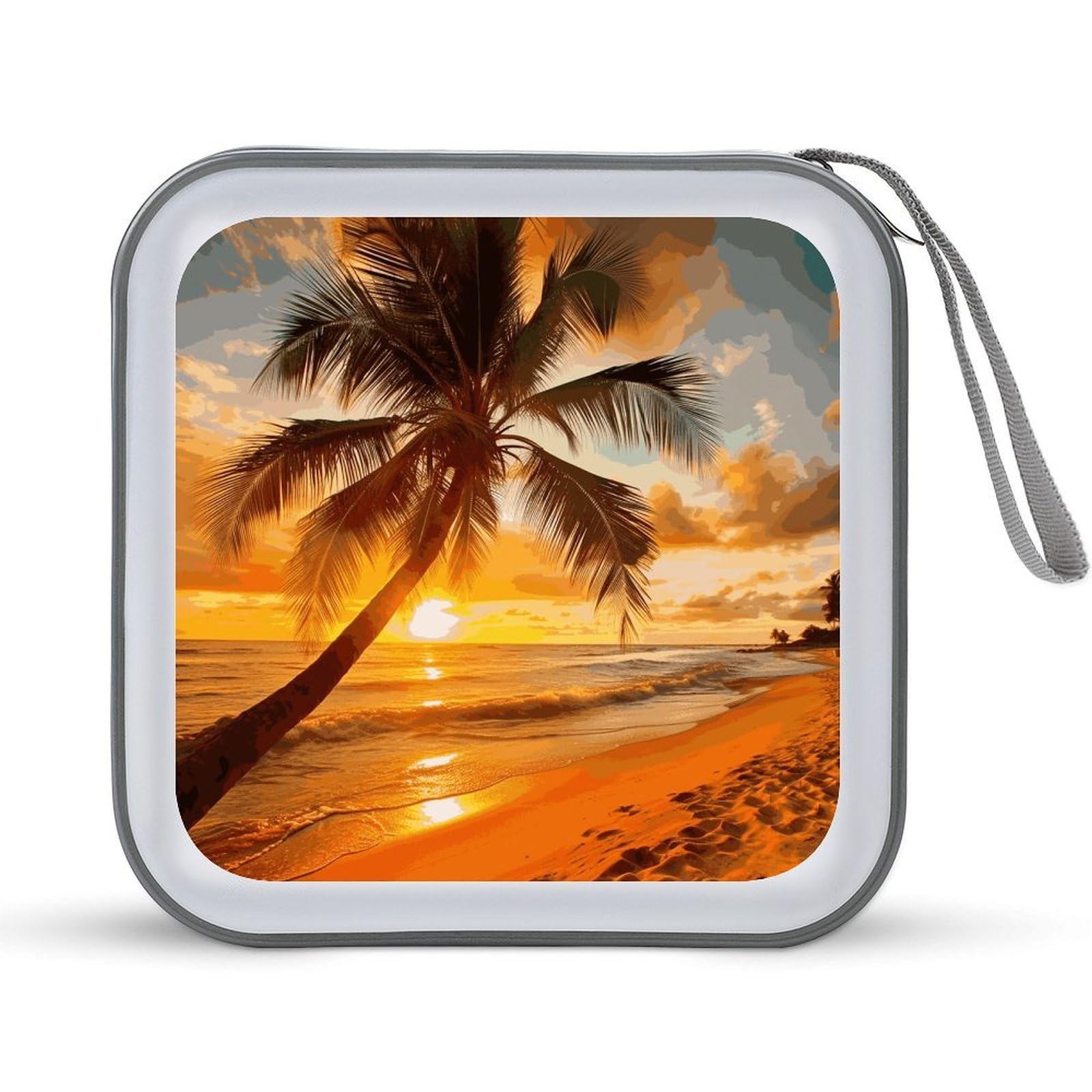 VstaDank Tropical Beach Palm Tree Sunset CD Case with Hand Strap Lightweight DVD Wallet Holder 40 Capacity CD/DVD Case Wallet Protective CD Wallet CD/DVD Portable Storage Binder for Car Home Office