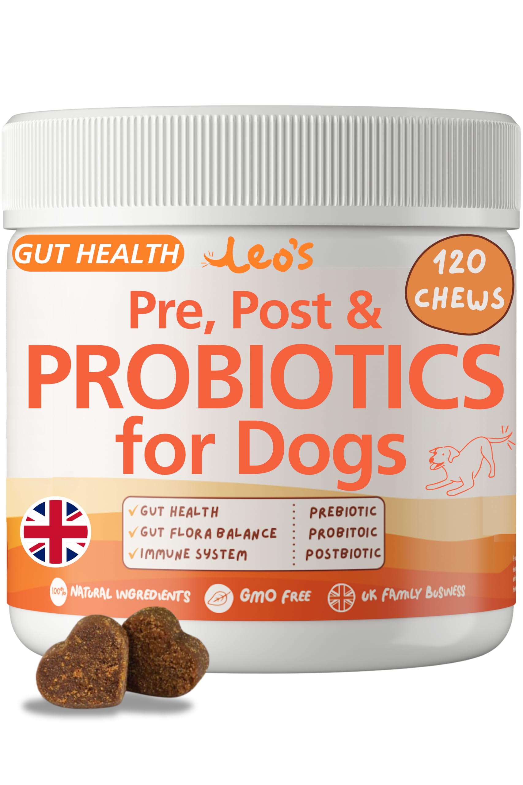 Leo's (120chews) Probiotic for Dogs chews | Natural Dog Probiotic Supplements | Pro Biotics for Gut Health Dog | Pre Pro and Post Biotic dog treats | Gut Health, Anal Glands, Grass-Eating, Itchy Ears