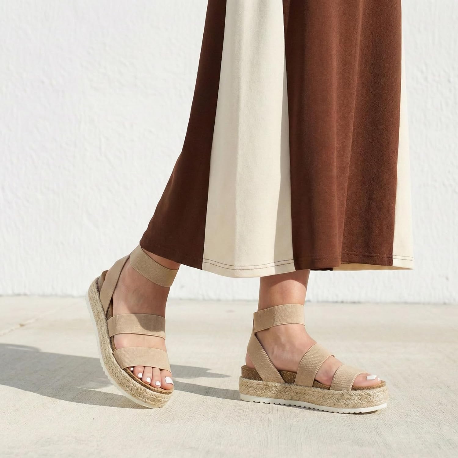 CUSHIONAIRE Mandy Wedge Sandals for Women – Strappy Platform Sandals with Arch Support, Cute Summer Espadrille-Style Platform Dressy Slip-On