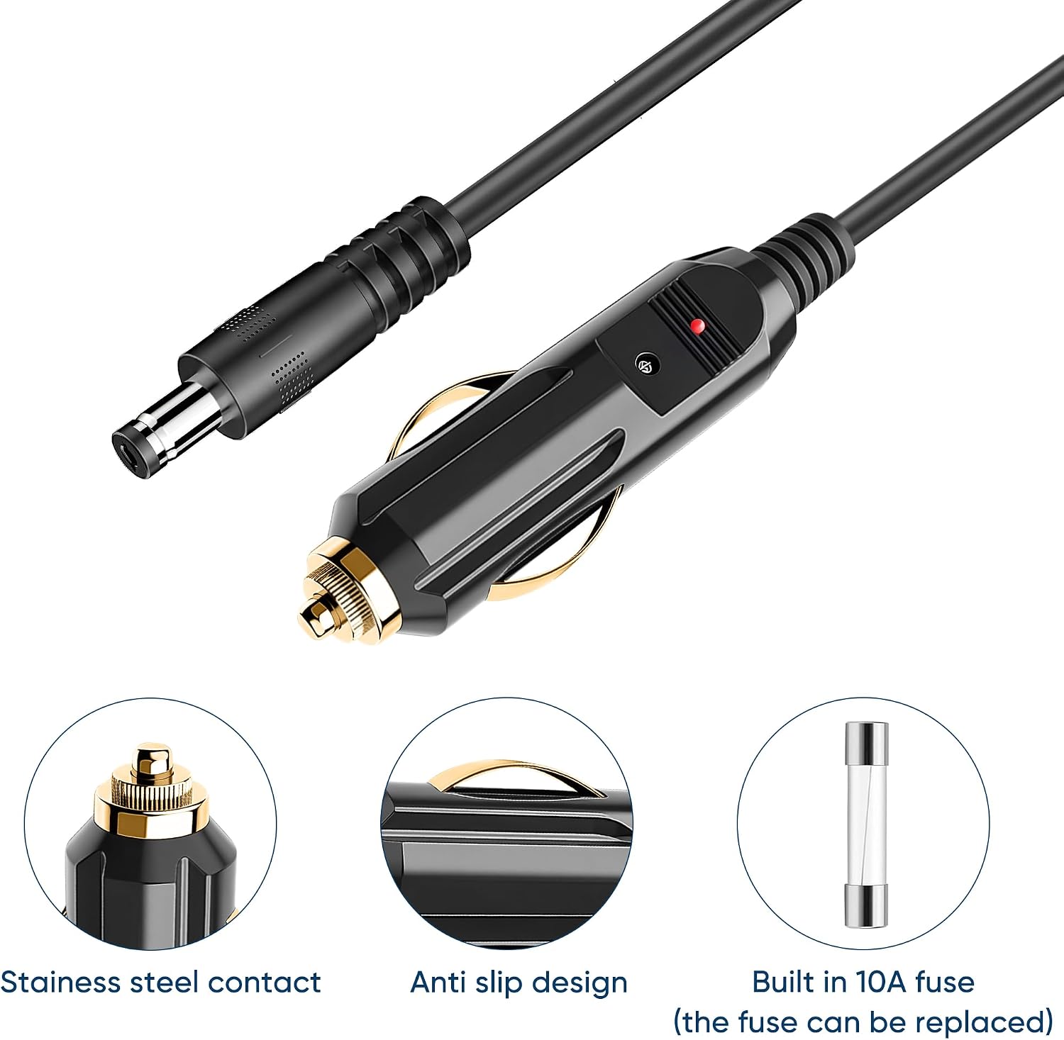 DC 5.5x2.1mm Car Cigarette Lighter Power Cord,6.5ft 12V-24V Car Charger Power Adapter with Fuse, for Rear View Camera Monitor Car Truck Bus RV Power Supply Extension Cable