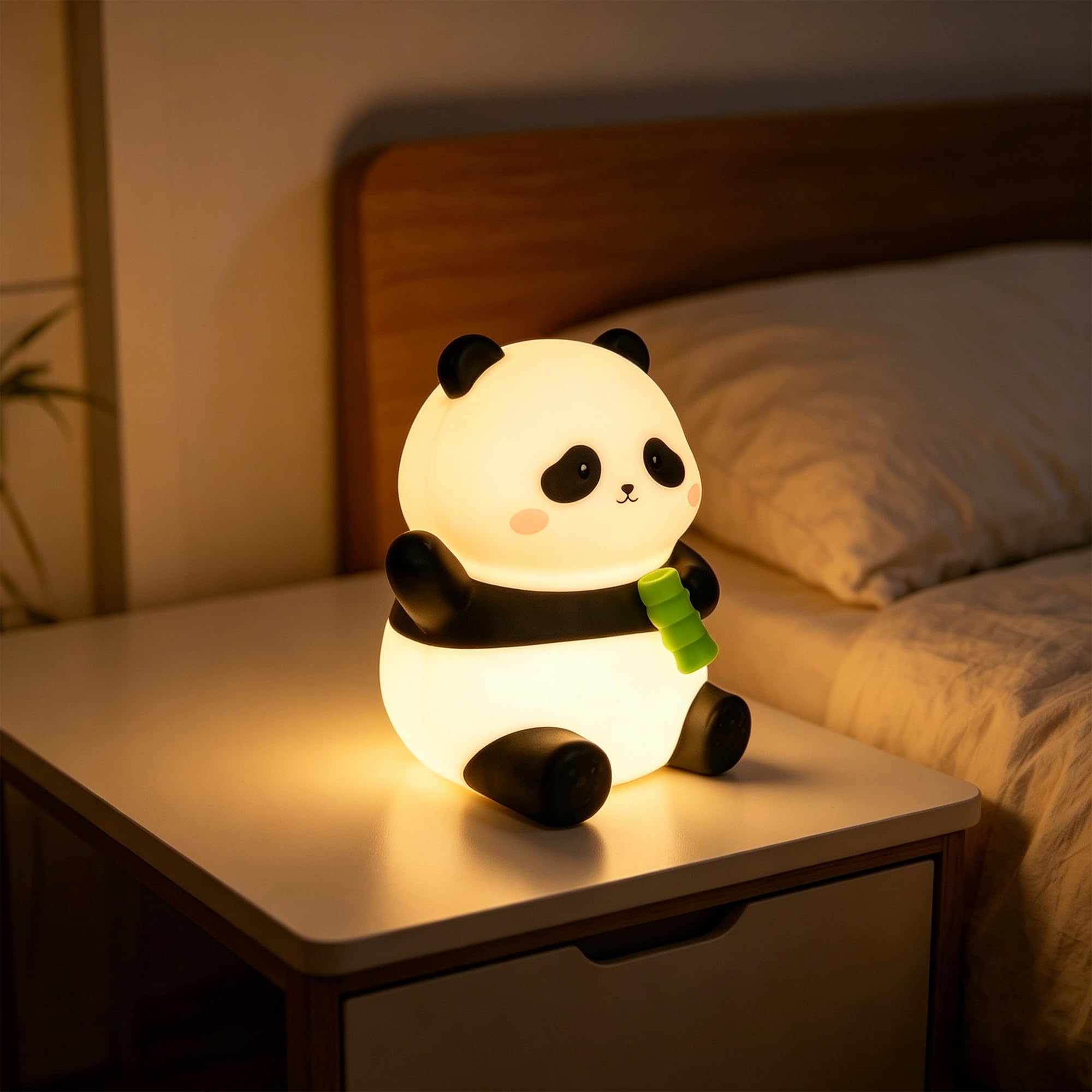 Rechargeable Cute Panda Night Light, 3 Level Dimmable Nursery Nightlight with Timer, Silicone Light Cute Animal Night Lamp for Breastfeeding Toddler Baby Kids Decor, Squishy Lamps Girls Panda Gifts