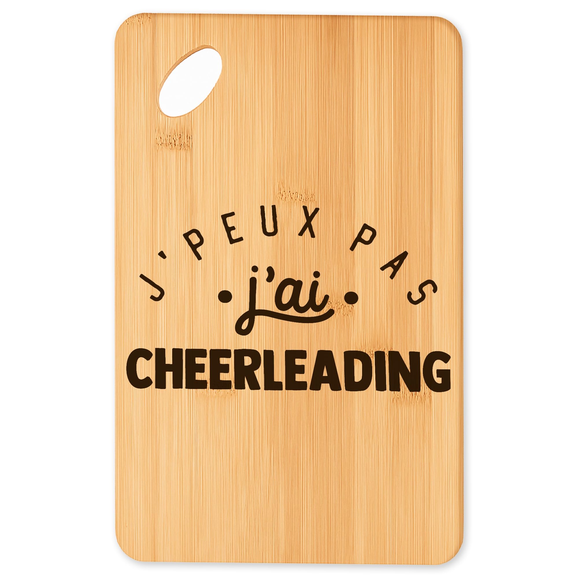 Planche à découper et plateau apéro en bambou blanc j'peux pas j'ai cheerleading