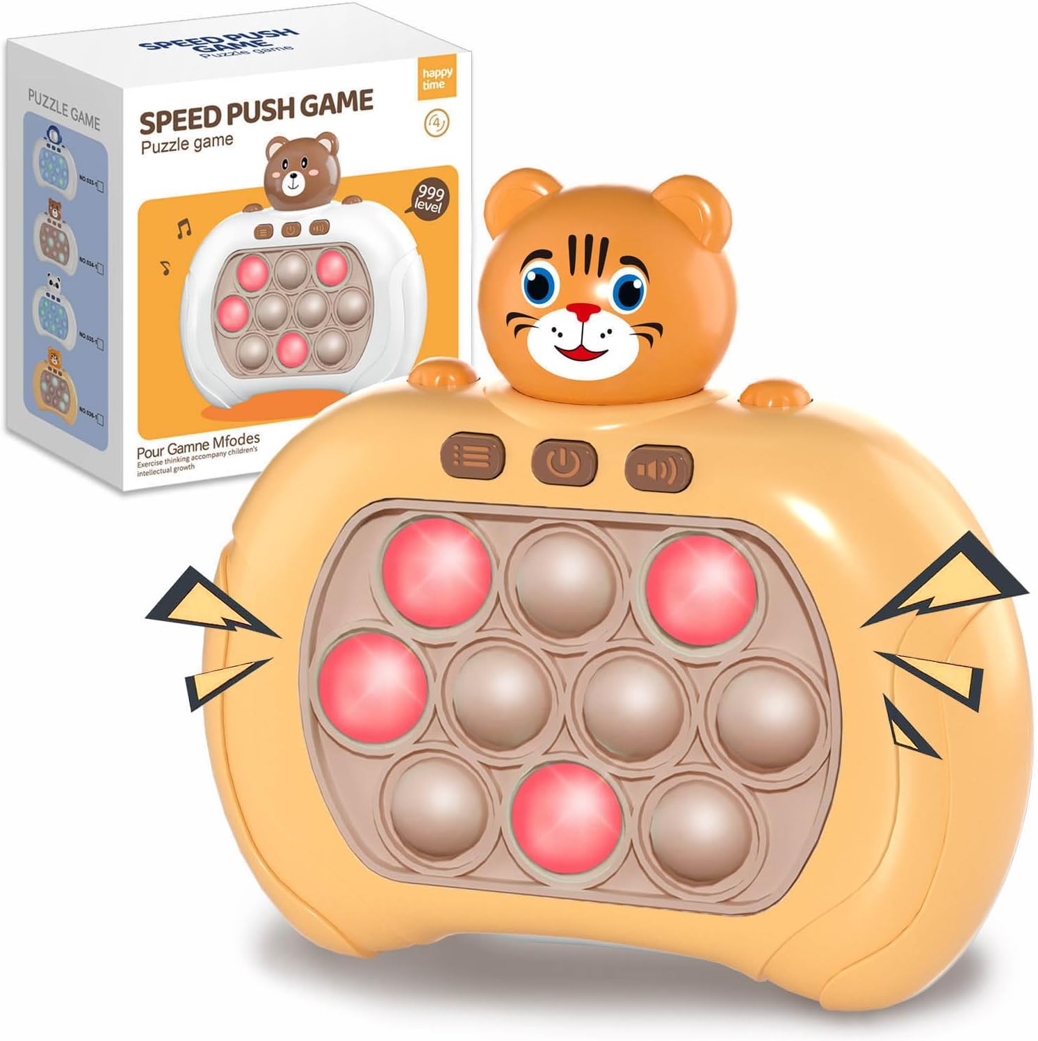Quick Push Pop Game It Fidget Toys Pro for Kids Adults, Handheld Game Fast Puzzle Game Machine, Push Bubble Stress Toy, Relief Party Favors, (Yellow Tiger)