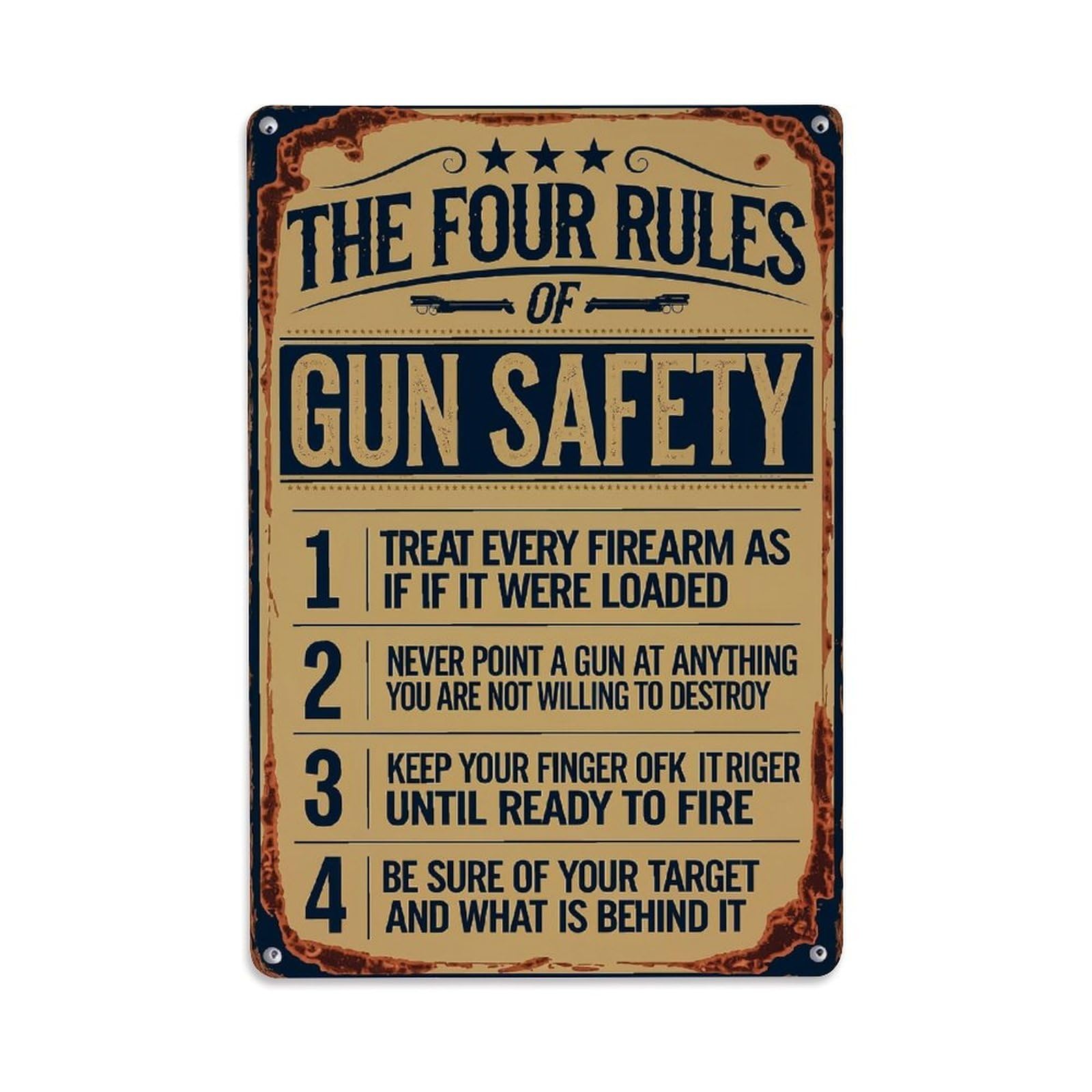 Jdfenggu Vintage The Four Rules Of Gun Safety_1 Retro Metal Tin Sign, Metal Poster For Bar, Home, Man Cave, Kitchen, Laundry Room Art Decor 8X12 Inch