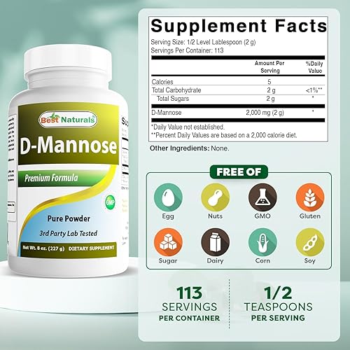 Miniatura 2 de Best Naturals Polvo puro D-manosa - Suplemento de limpieza del tracto urinario - 8 onzas