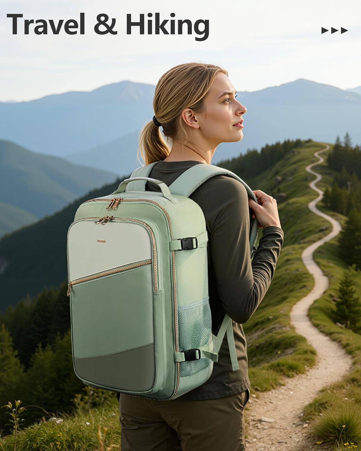 HOTOR Travel Backpack for Women – TSA-Friendly Travel Bag with Multiple Compartments & 3 Packing Cubes, Water-Resistant & Comfortable, Perfect for Travel Essentials, Green, 17.3" x 13.0" x 7.9" - Image 8