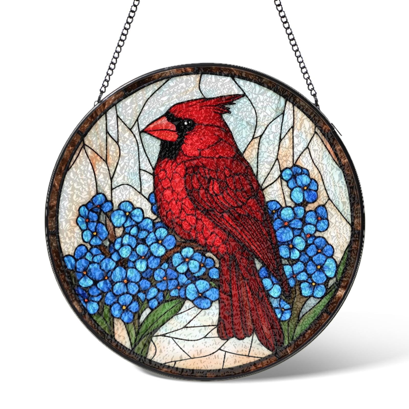 Birds on the Branch Suncatchers Stained Glass Window Hanging Home Decor,Red Bird Suncatcher Windows Decorations for Garden Patio Kitchen,Sun Catcher Ornaments Gifts for Christmas Birthday 3.9 IN