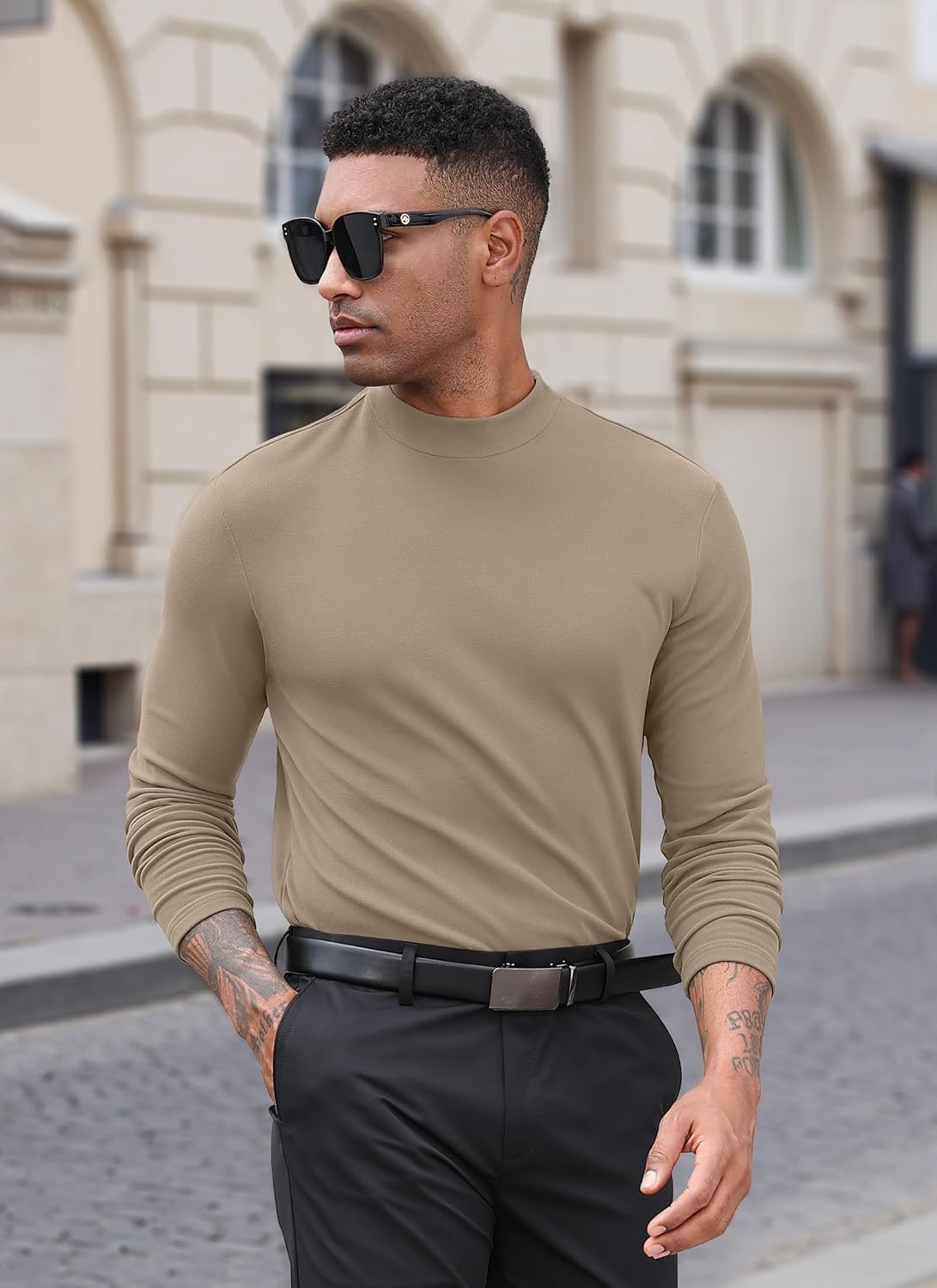 RQP Mens Mock Turtleneck Long Sleeve Lightweight Basic Solid Undershirt Stretch Slim Fit Sweaters - Image 2