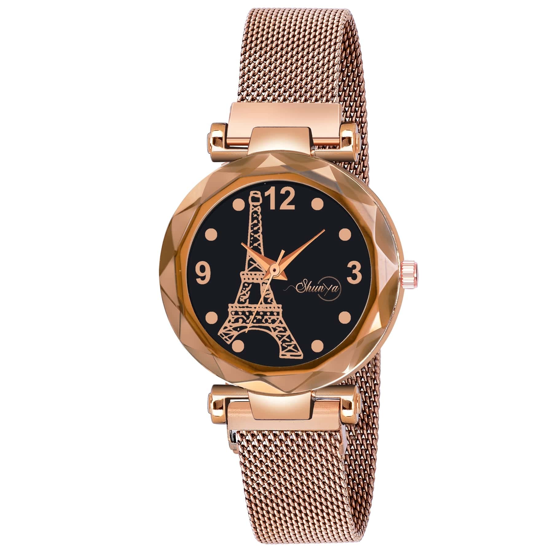 Shunya New Paris Black Dial Rose Gold Strap Woman Analog Watch Watch for Girls & Womans (B09NXRL37S) Amazon Price History, Amazon Price Tracker