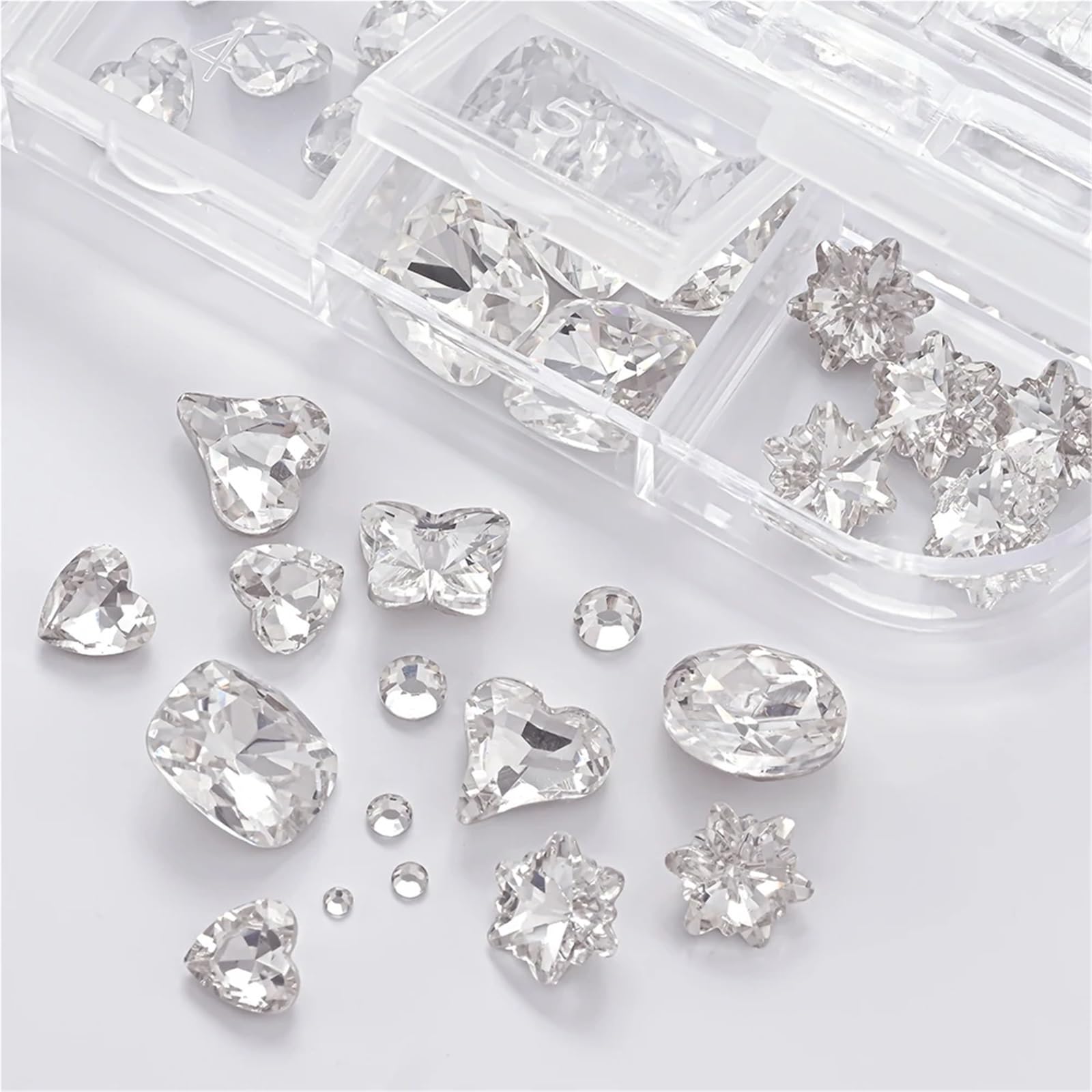 Kit di 8 strass in vetro trasparente con 12 griglie 3D per nail art, strass misti rotondi e a forma speciale, decorazione fai da te per manicure (rosa)