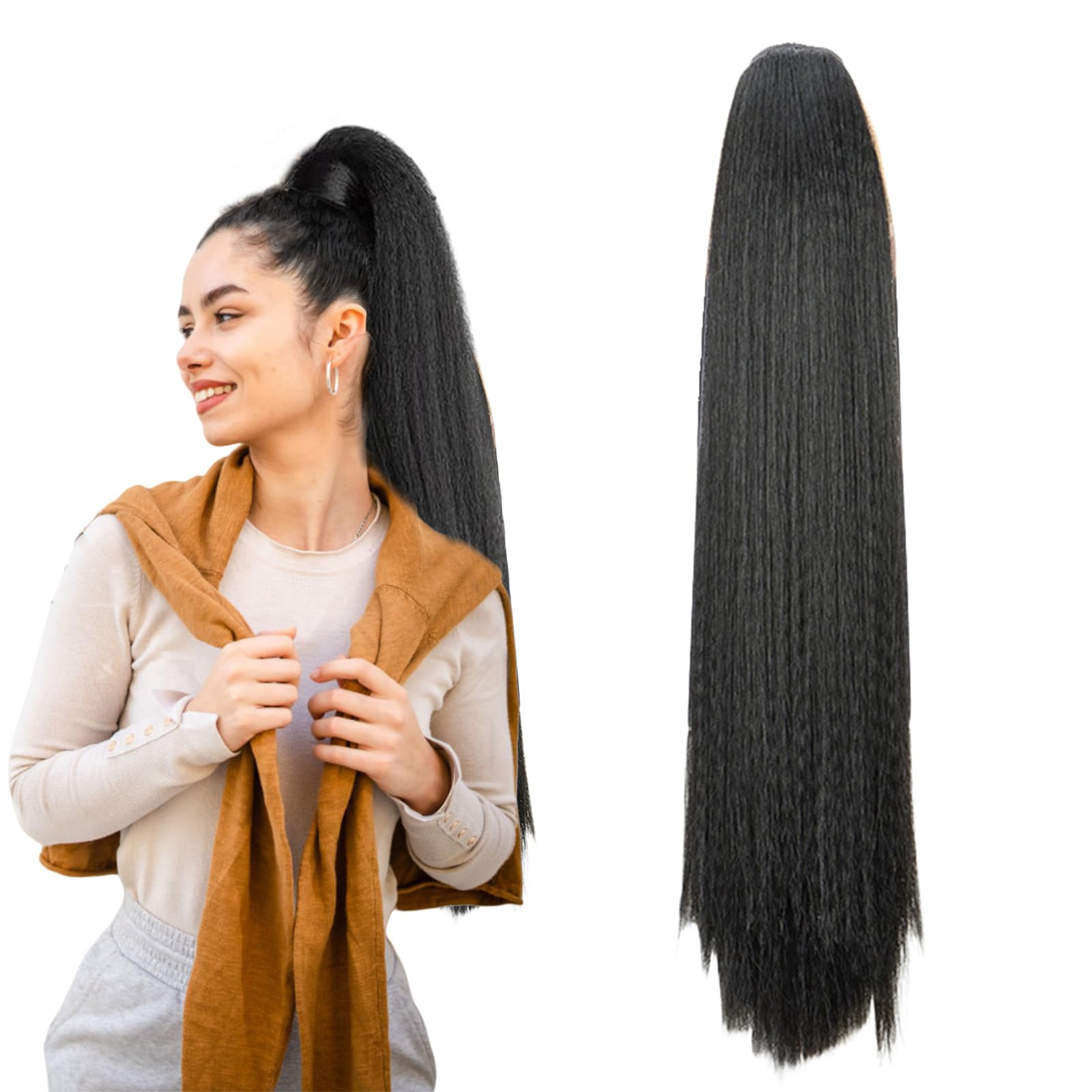 Ponytail Extension Clip in Hair Extension Drawstring Long Wavy Ponytail Extension for Women Synthetic Fluffy Hairpiece for Daily Use 2209