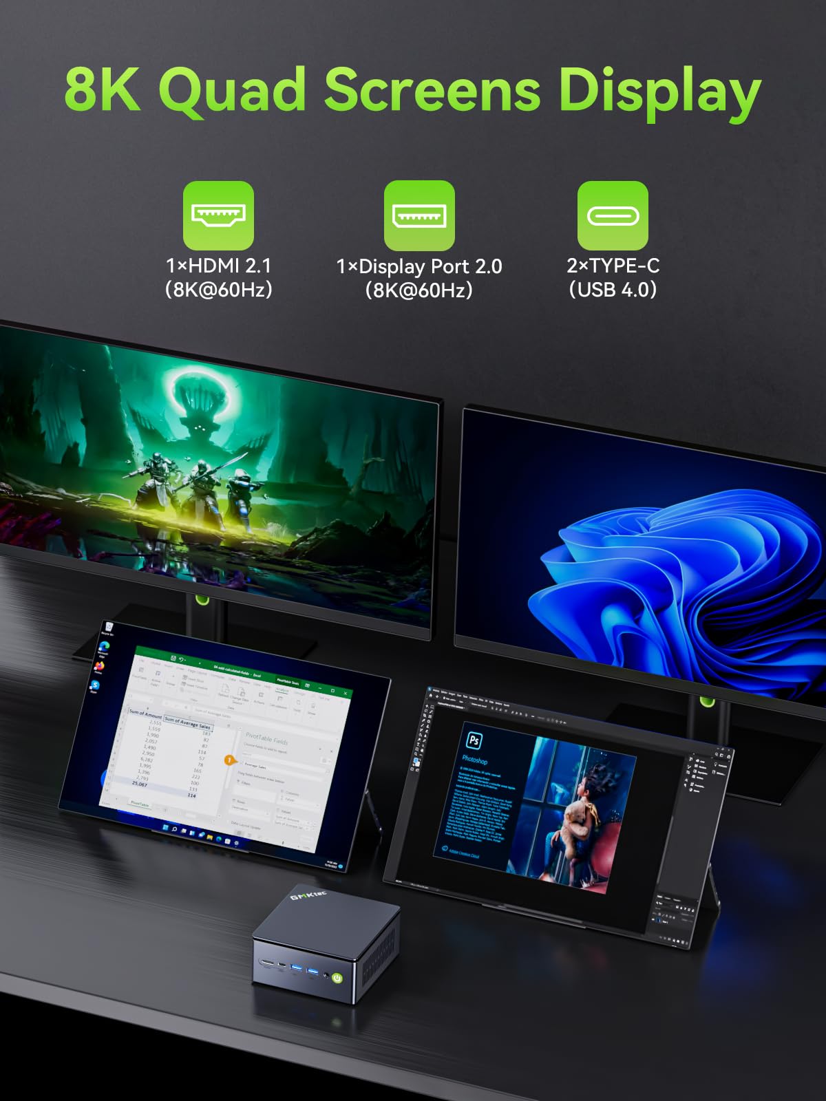 GMKtec Gaming Mini PC AMD Ryzen 9 8945HS (Turbo 5.1GHz) 32GB DDR5 2TB SSD, Computers PC Oculink, Dual NIC LAN 2.5G, WiFi 6, USB3.2, USB-C 4.0, BT5.2, DP, HDMI, Dual Fan Nucbox K11: 32GB+1TB R7 Pro 6850U